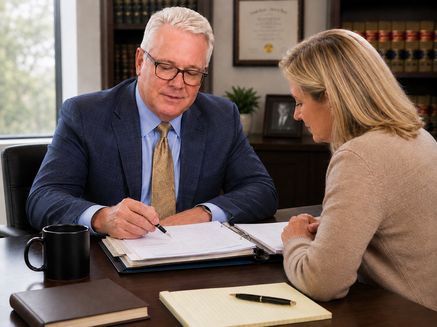 Dan Mortensen reviewing estate-planning documents with a client
